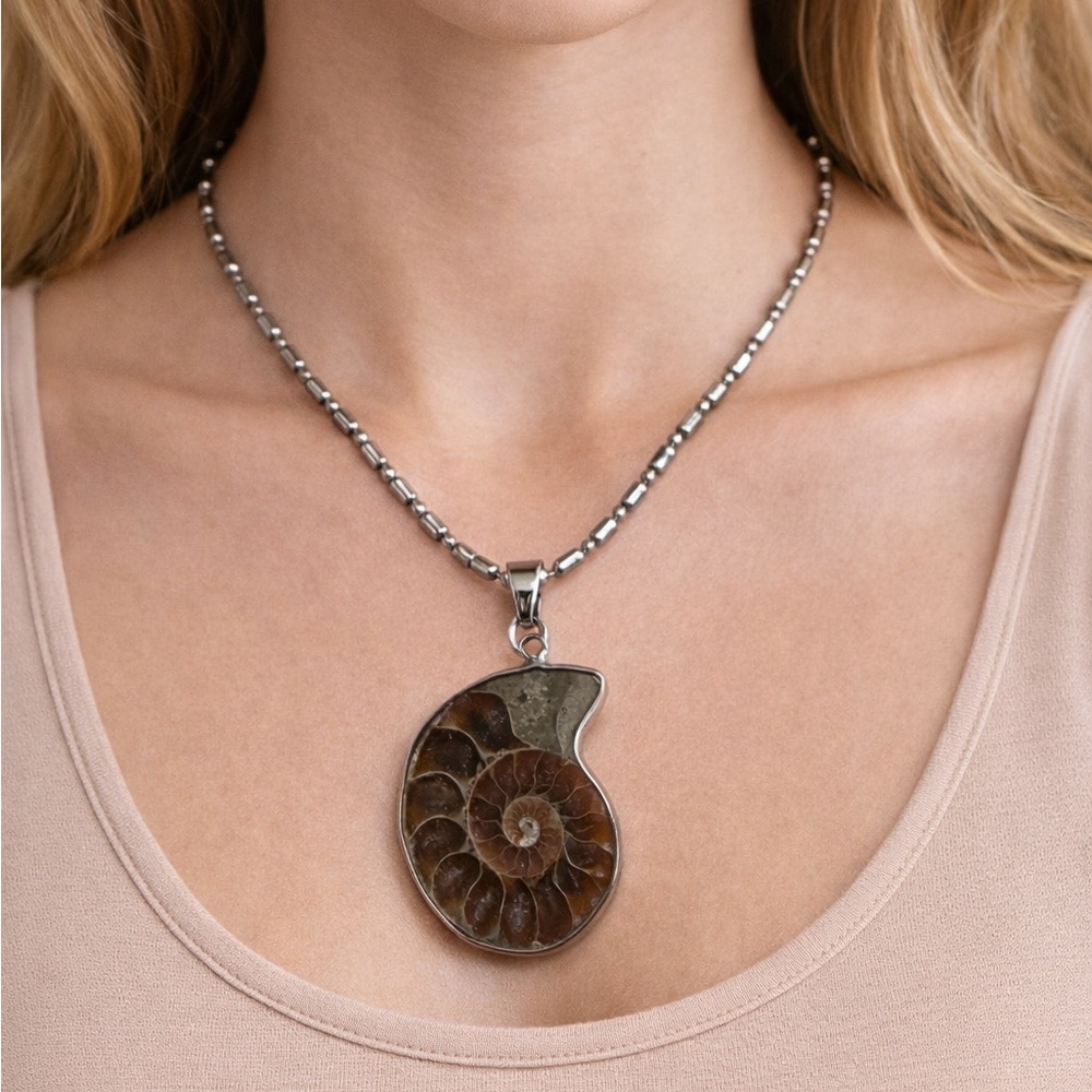 Silver Ammonite Pendant Necklace